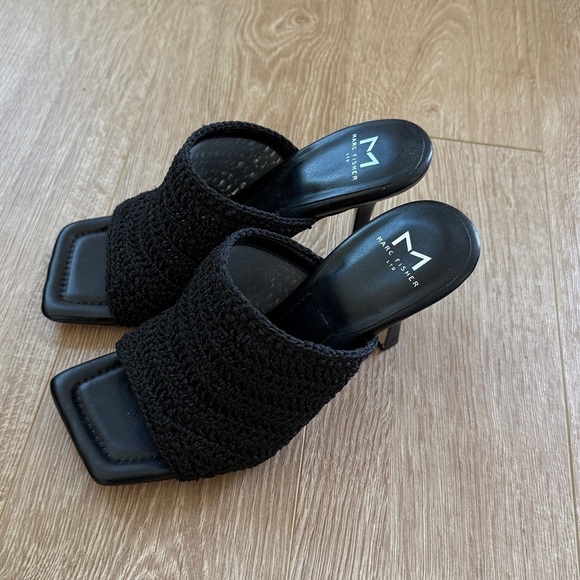 Marc Fisher Shoes - Marc Fisher Black Crochet Slide Heeled Sandals Size 7